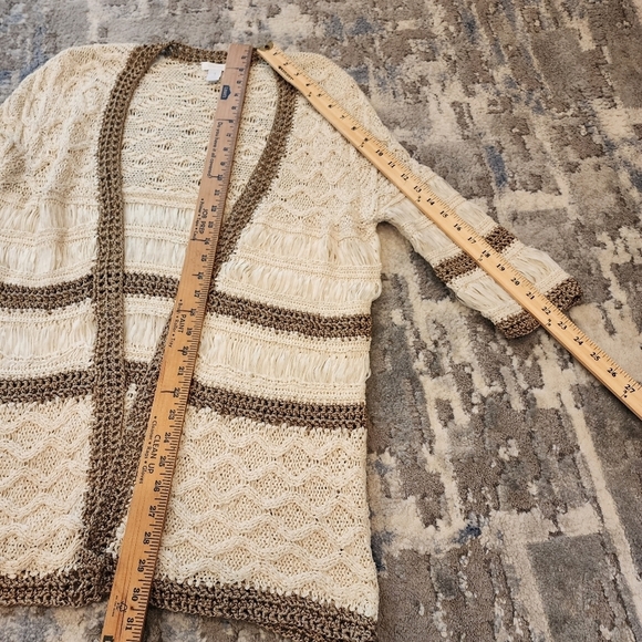 Chico's Knit Cardigan Cream Tan Bronze Open Front Size Medium (Size 1) - Picture 14 of 16